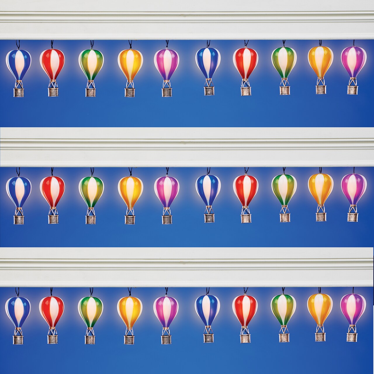 Collections Etc Unique Solar Powered Colorful Hot Air Balloon Outdoor String Lights